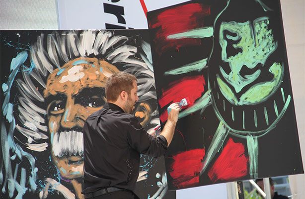 Decker paints the Statue of Liberty.