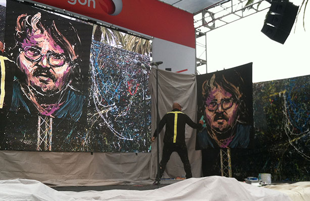 David Garibaldi painting a portrait of Guillermo del Toro