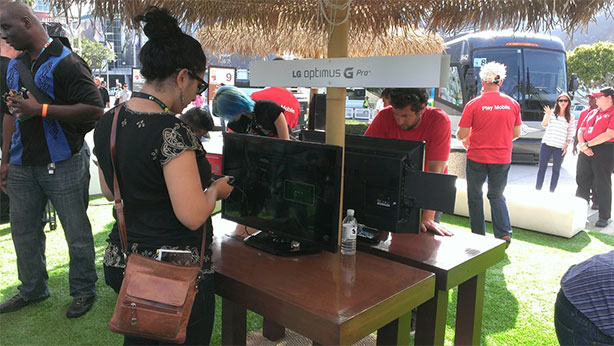 A visitor playing on the LG Optimus G Pro